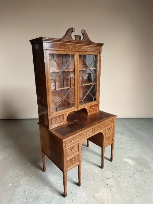 superb inlaid display case and desk c1900