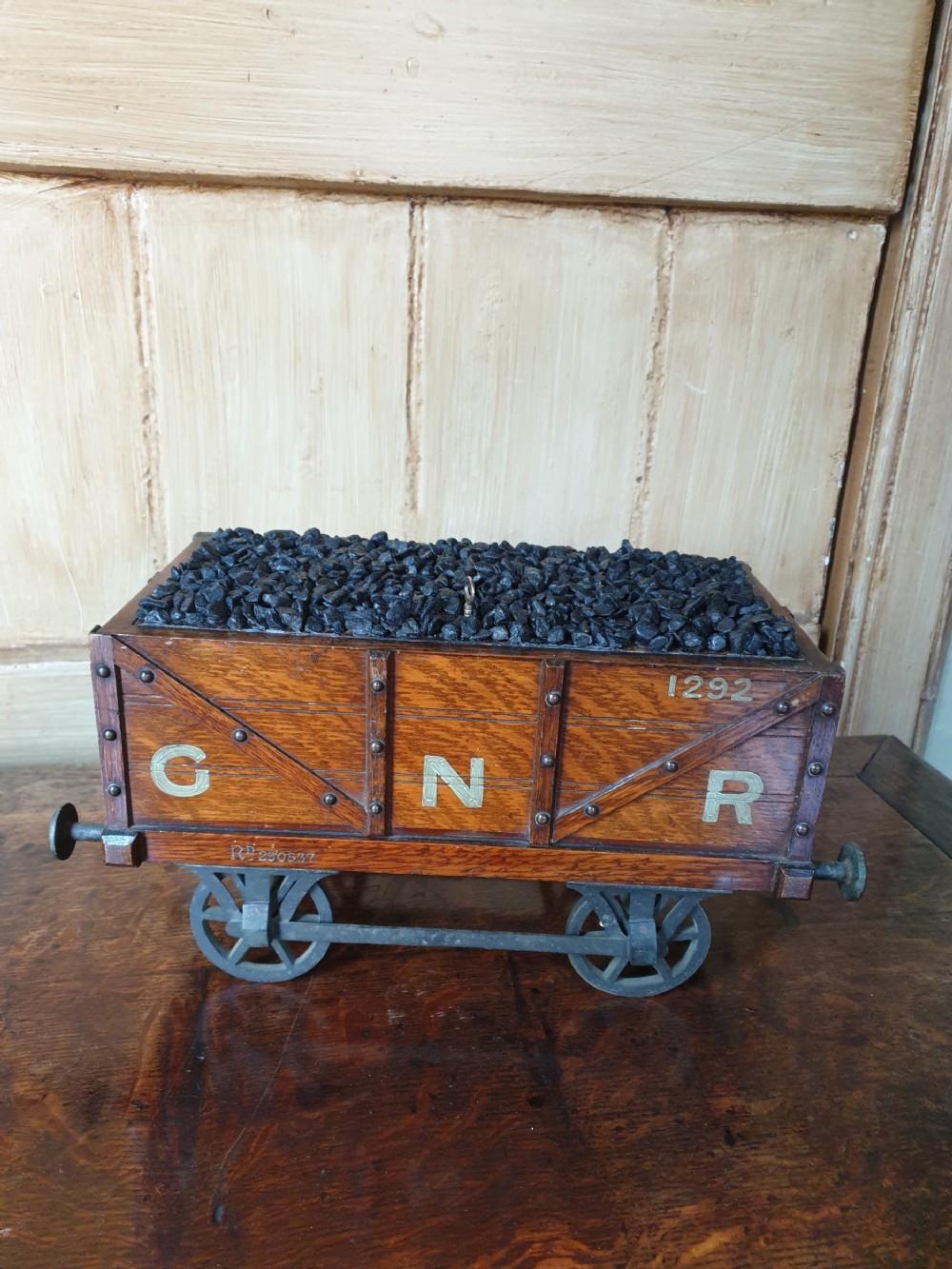 Rare 19thc Model Oak Railway Coal Wagon G N R Livery Humidor/jewellry
