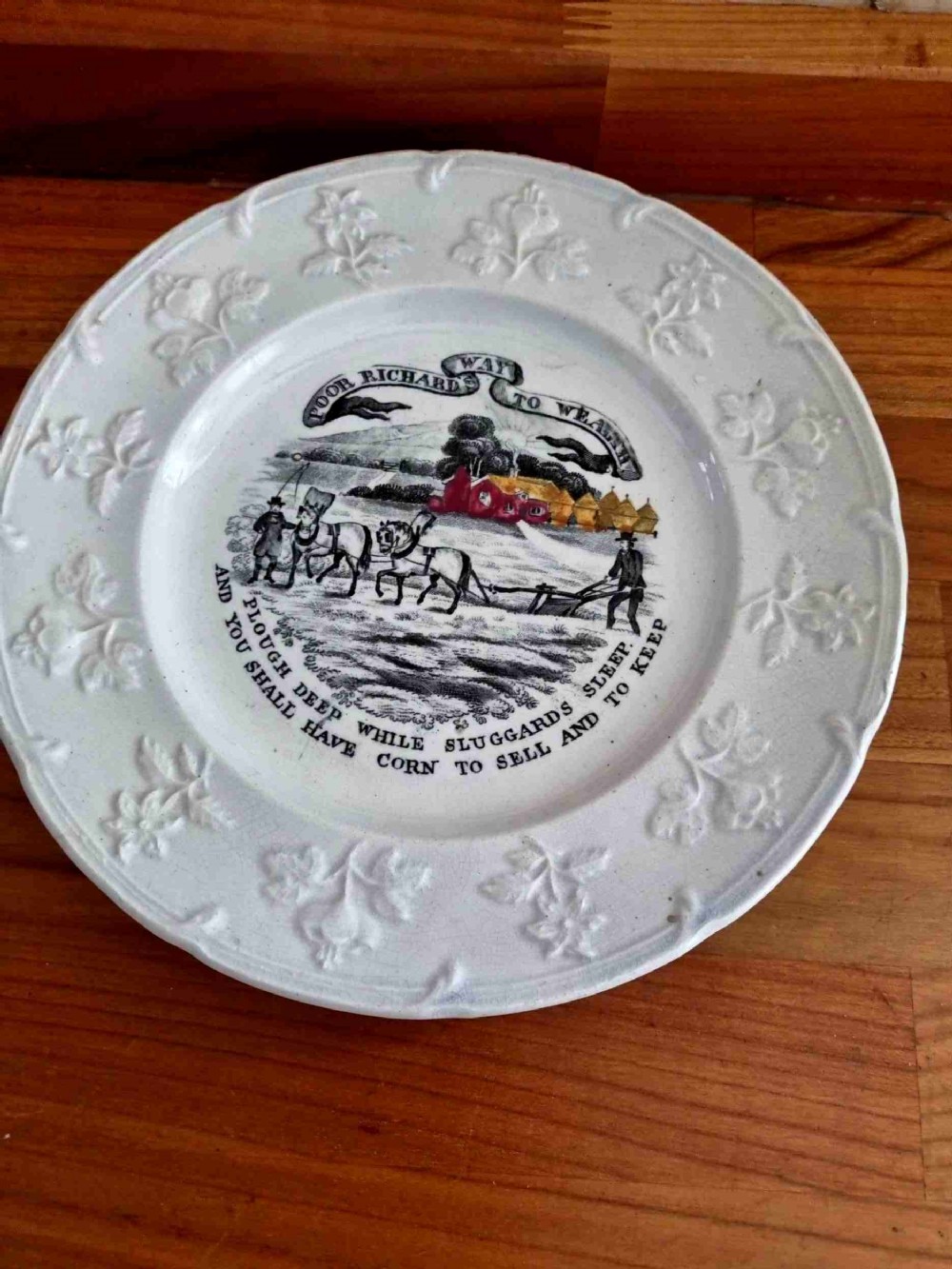 an early 19thc childrens plate with an amazing saying on it