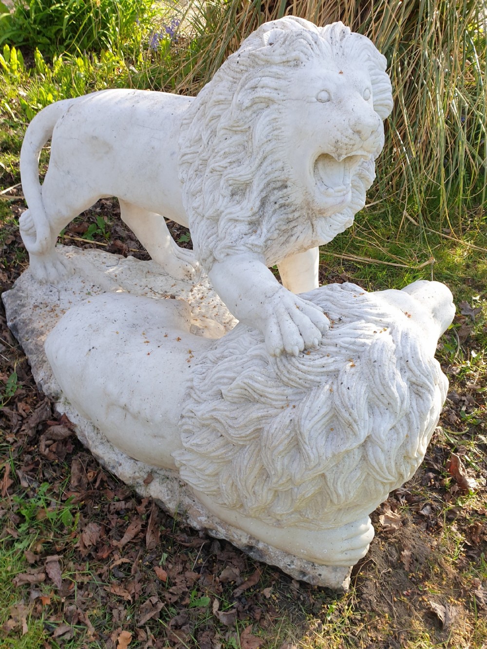 large early 20thc pair of italian garden marble lions