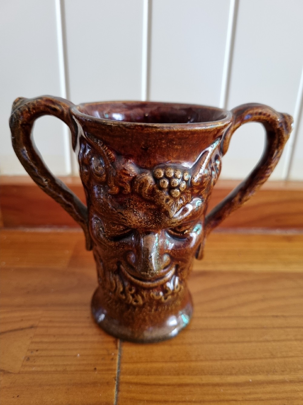 a 2 handled 19thc derbyshire stoneware bacchus cup