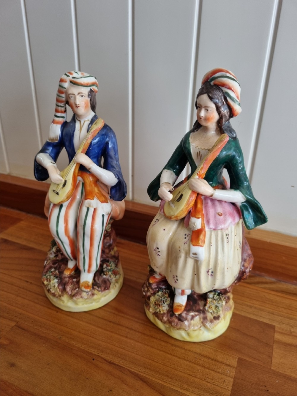 19thc staffordshire figures of male and female seated turks