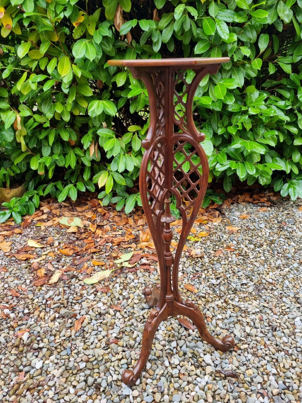 unusual chippendale style tall plant stand in mahogany