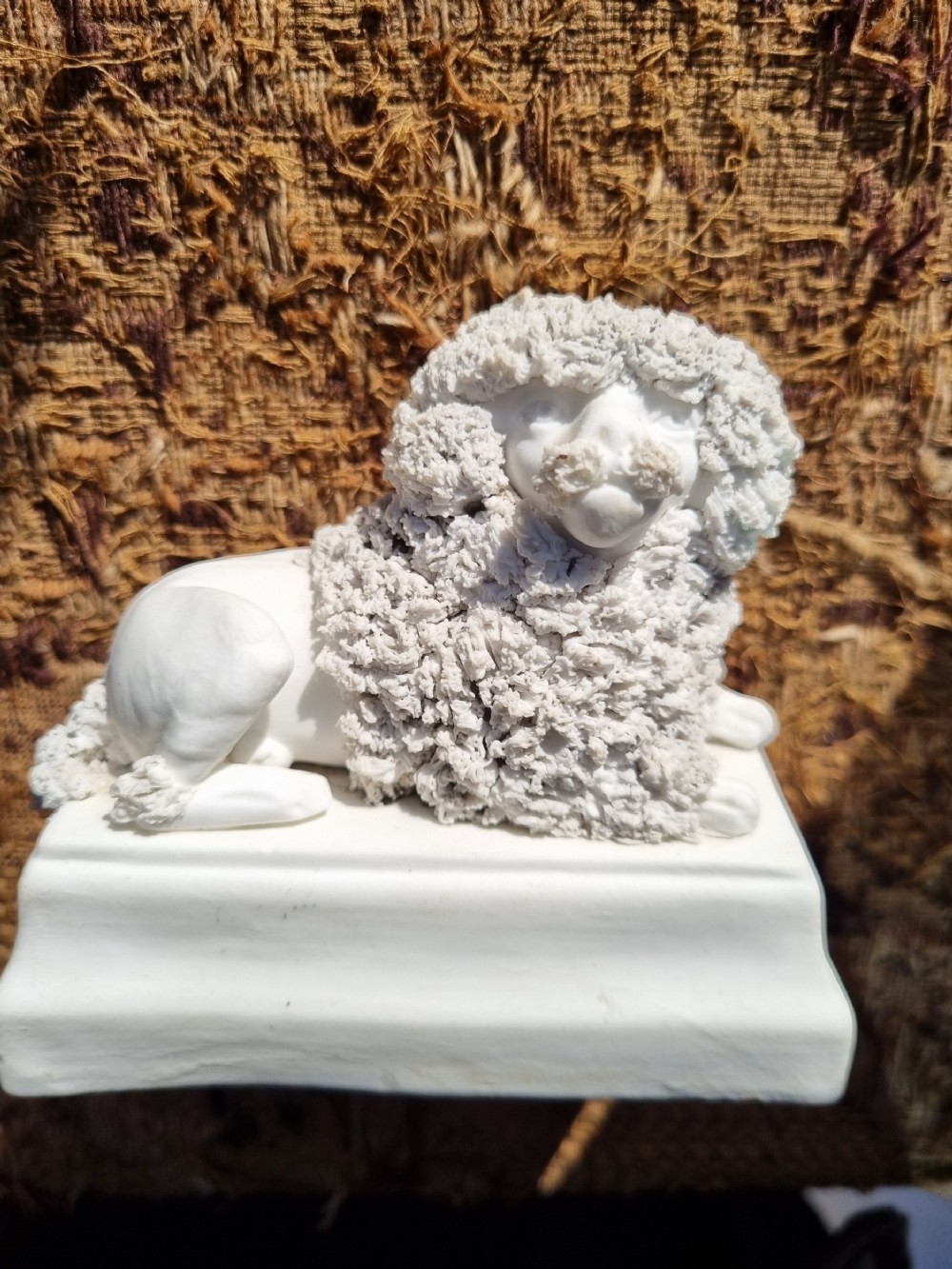 unusual e 19thc white bisque pottery poodle