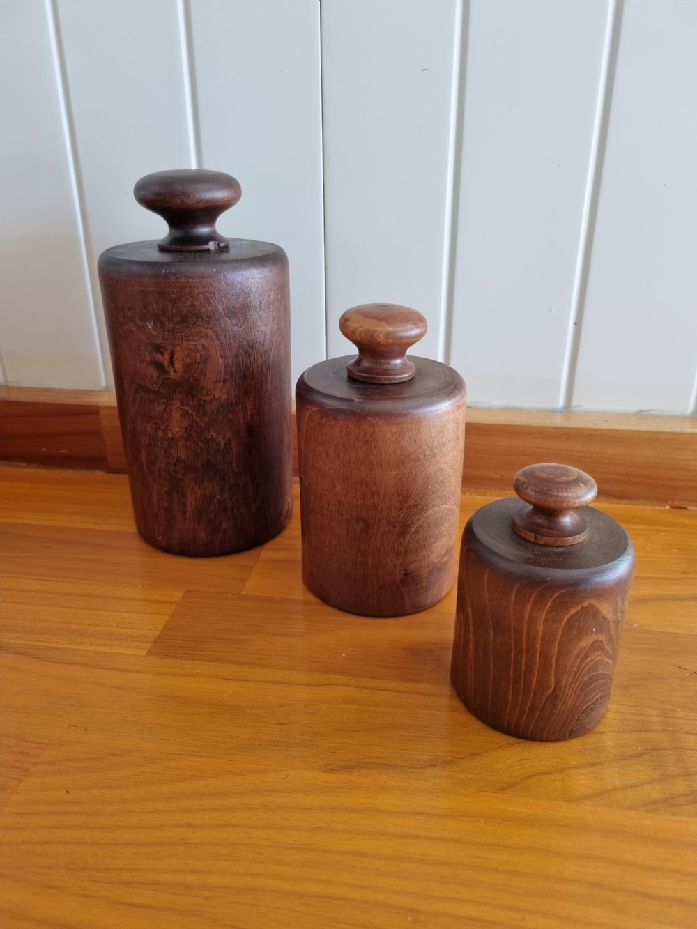rare set of 3 19thc treen pie moulds