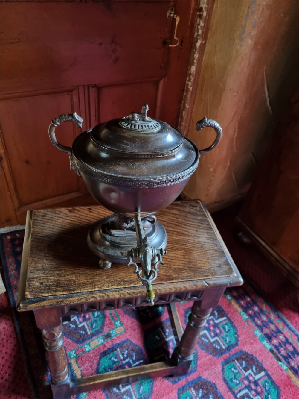 rare copper and bronze regency small samovar complete