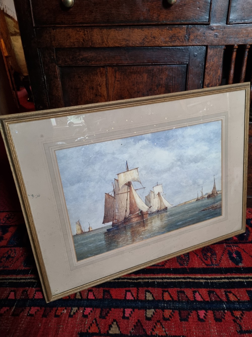 watercolour by f j aldridge 18501933 of sailing ships
