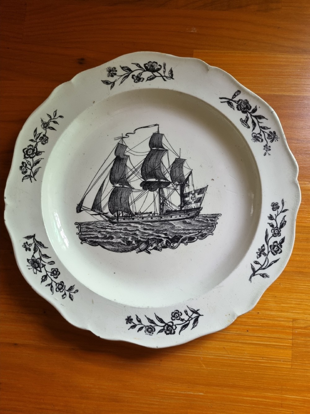 l18the19thc liverpool herculaneum plate of sailing ship