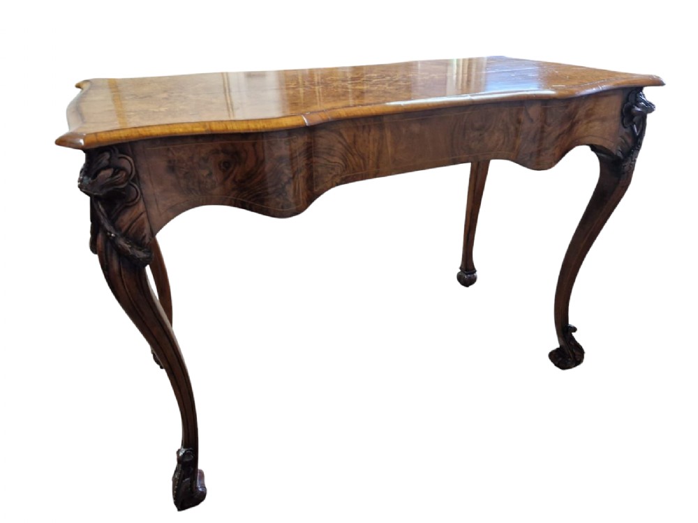 top quality walnut inlaid writing table by e r