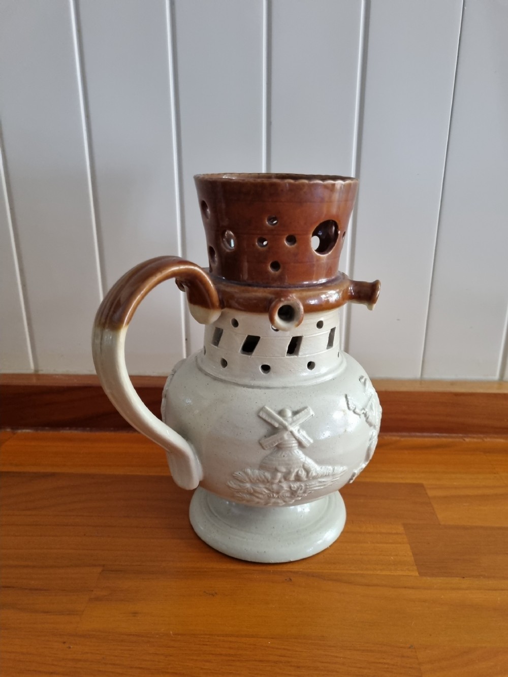 good 19thc stoneware puzzle jug