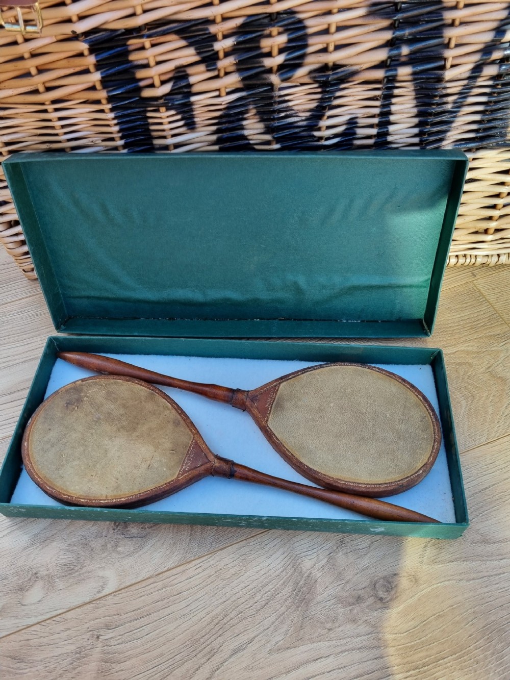 rare pair of boxed ping pong table tennis bats in box