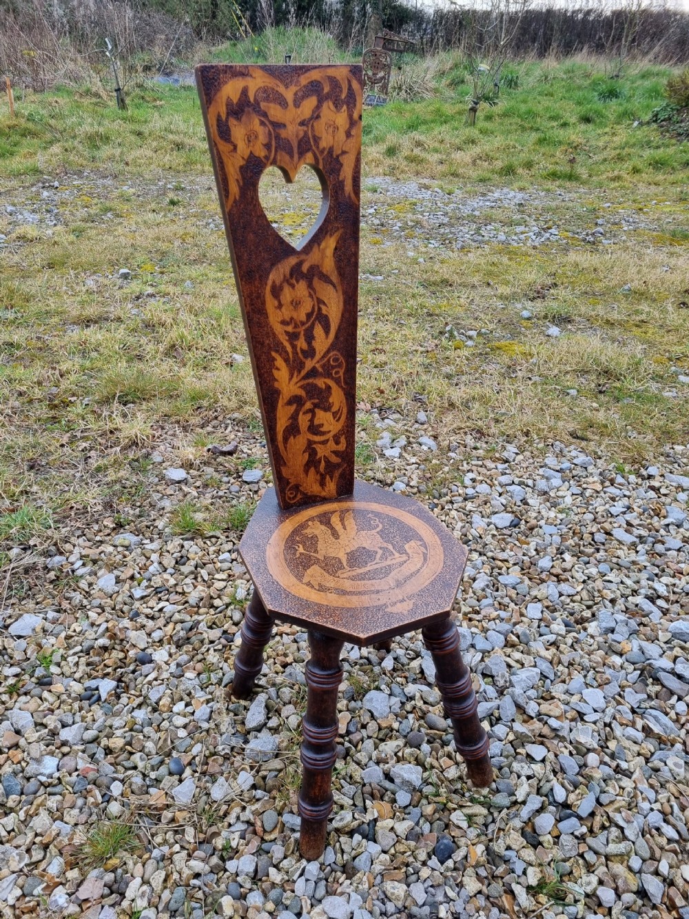 an unusual 19thc welsh folk art spinning chair