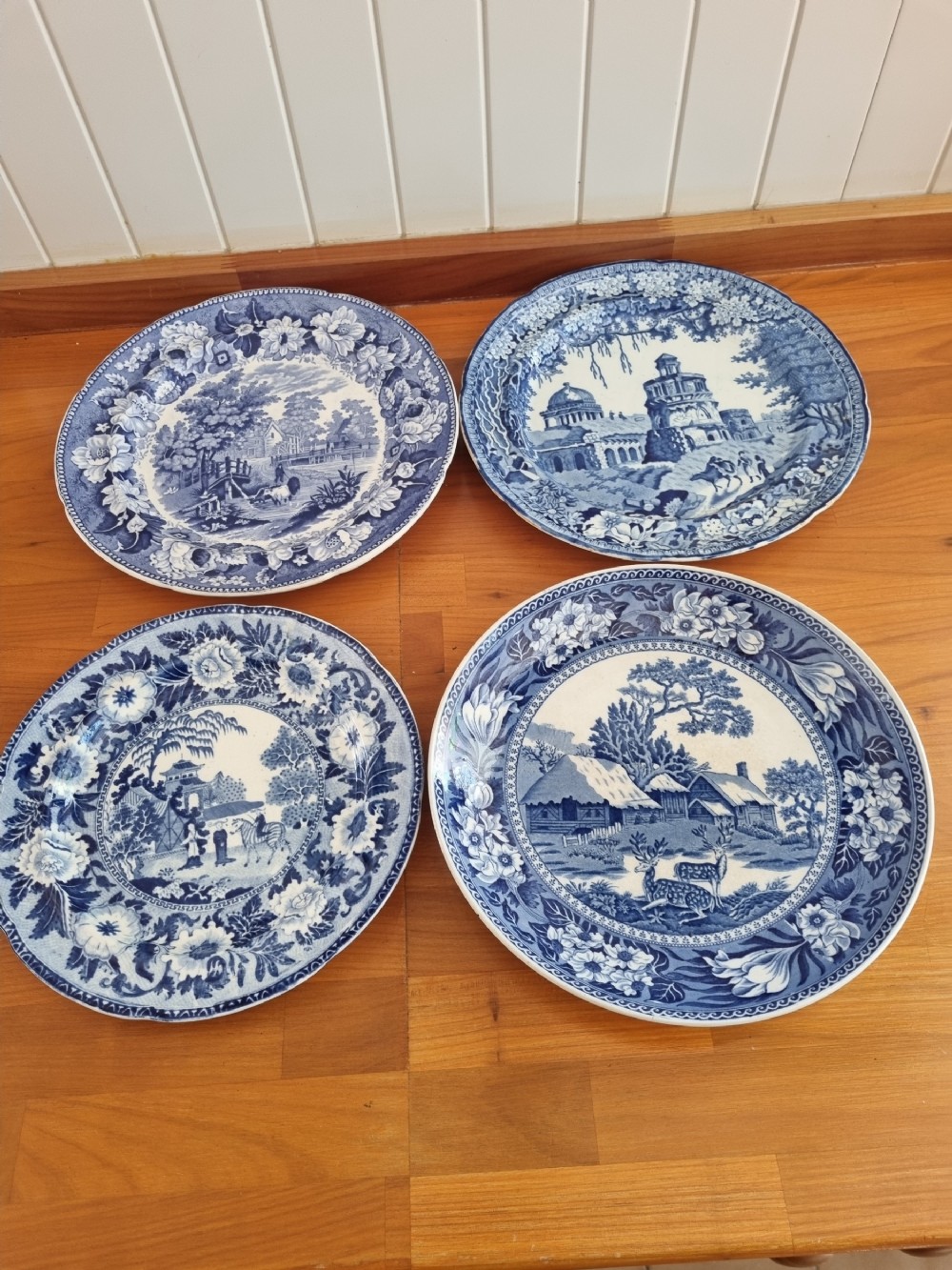 3 e19thc 1l19c blue and white perfect pictorial plates