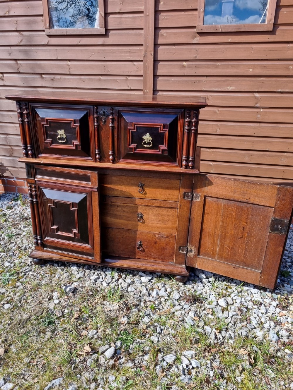 a good 17thc oak ebony and various woods 2 part chest