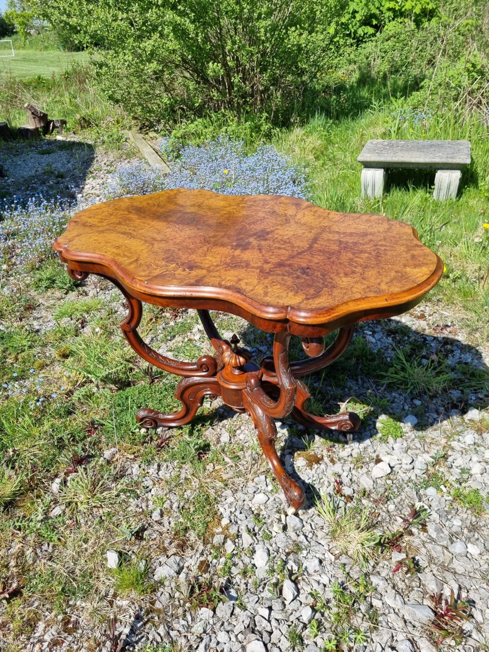 super antique inlaid walnut table