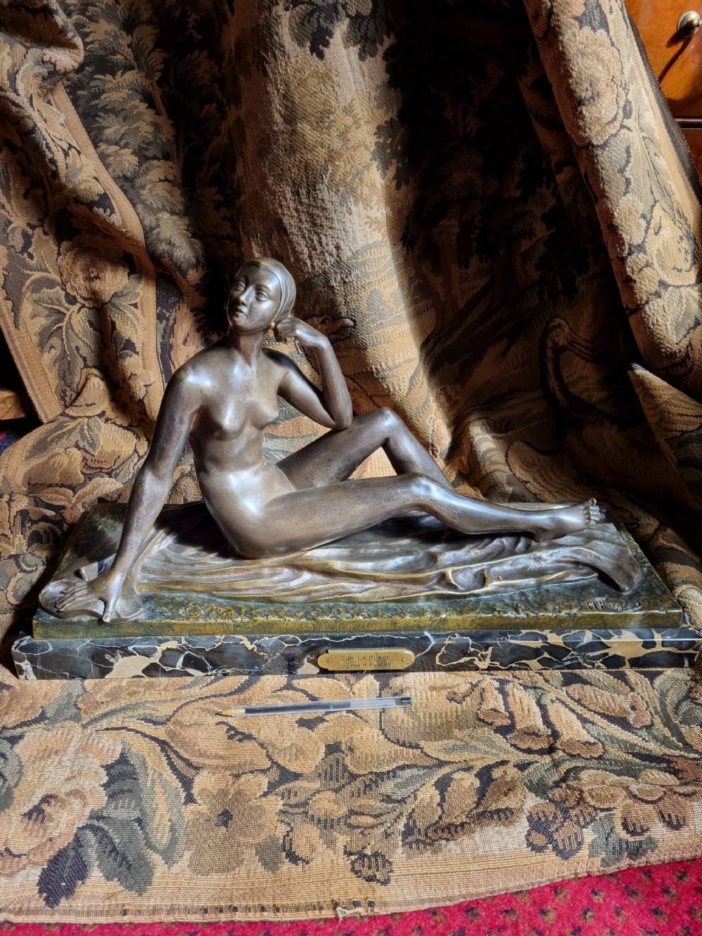 large art deco french nude bronze fully signed
