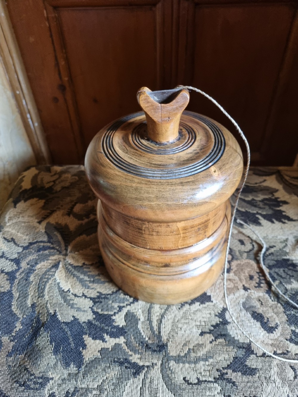 antique 19thc large sycamore string holder