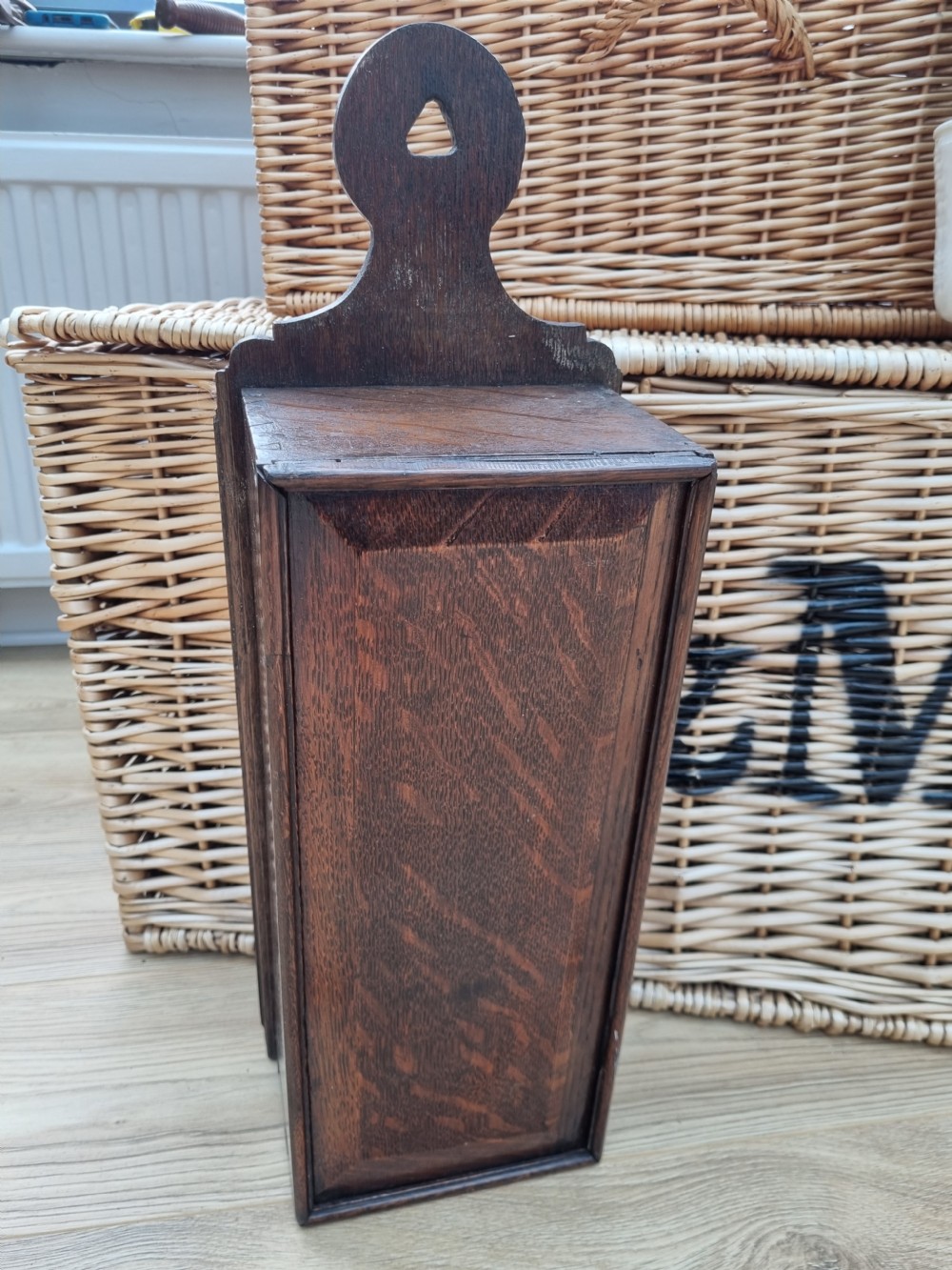 antique 18thc oak hanging candle box