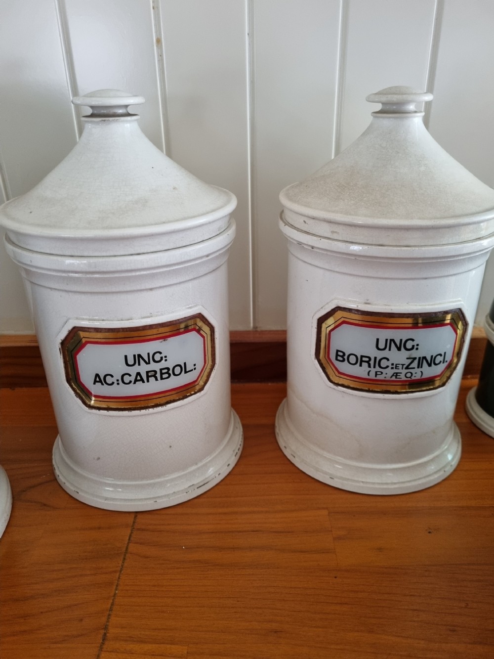 2 large 19thc cream chemist jars
