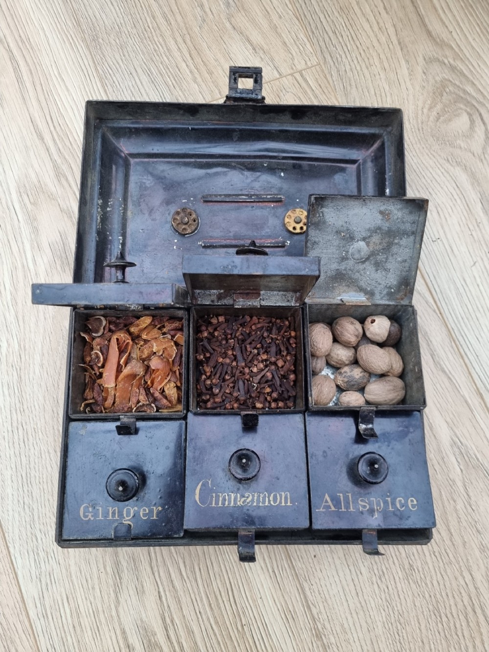 country house 19thc tin spice box
