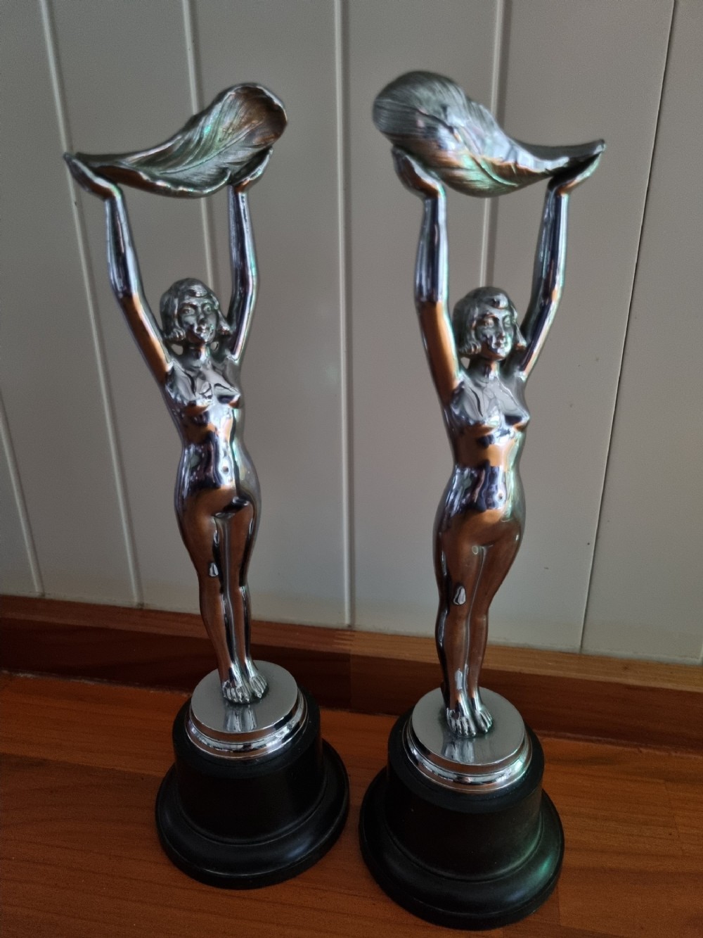 art deco chromed bronze pairof naked ladies