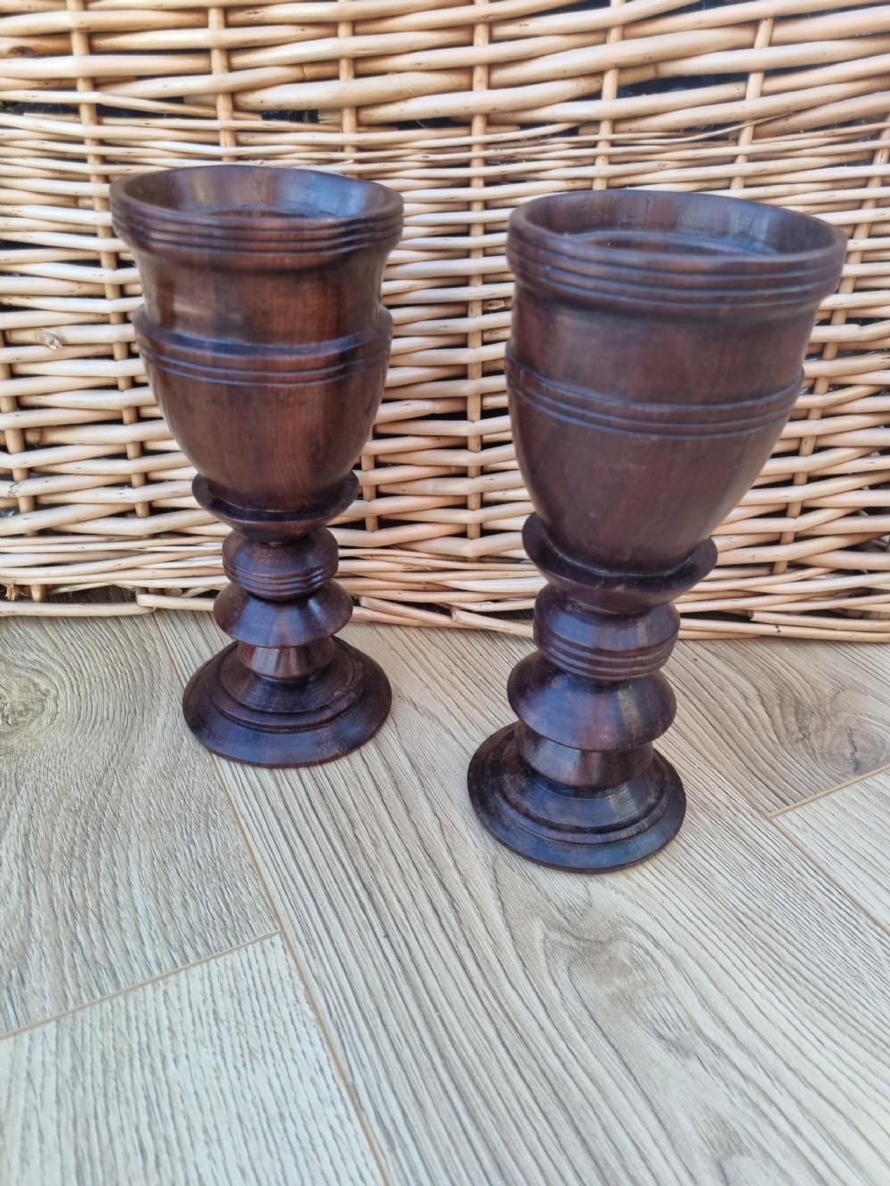 rare pair of 18thc walnut large goblets c1740