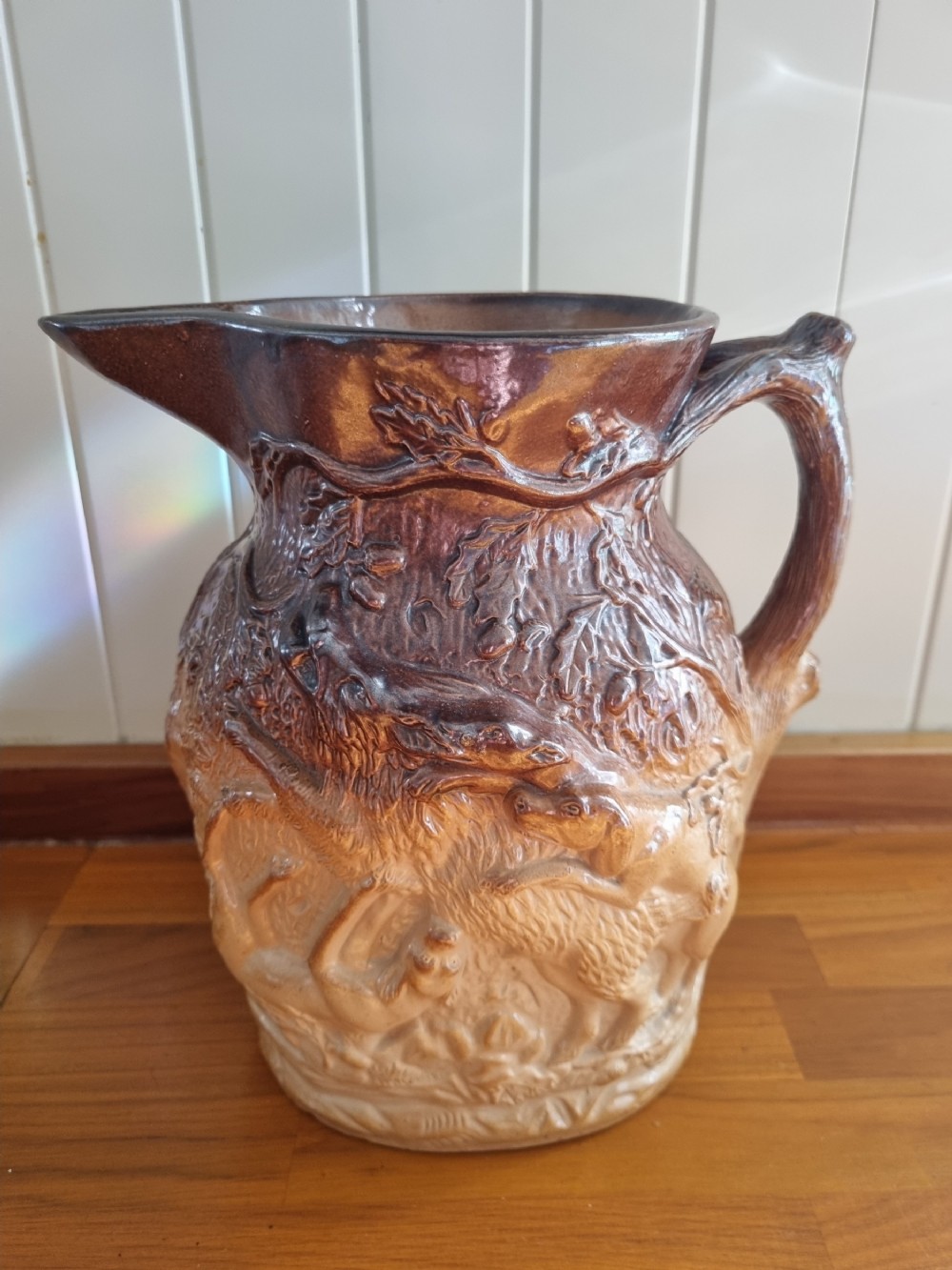 massive 19thc stoneware jug featuring lambeth backstamp