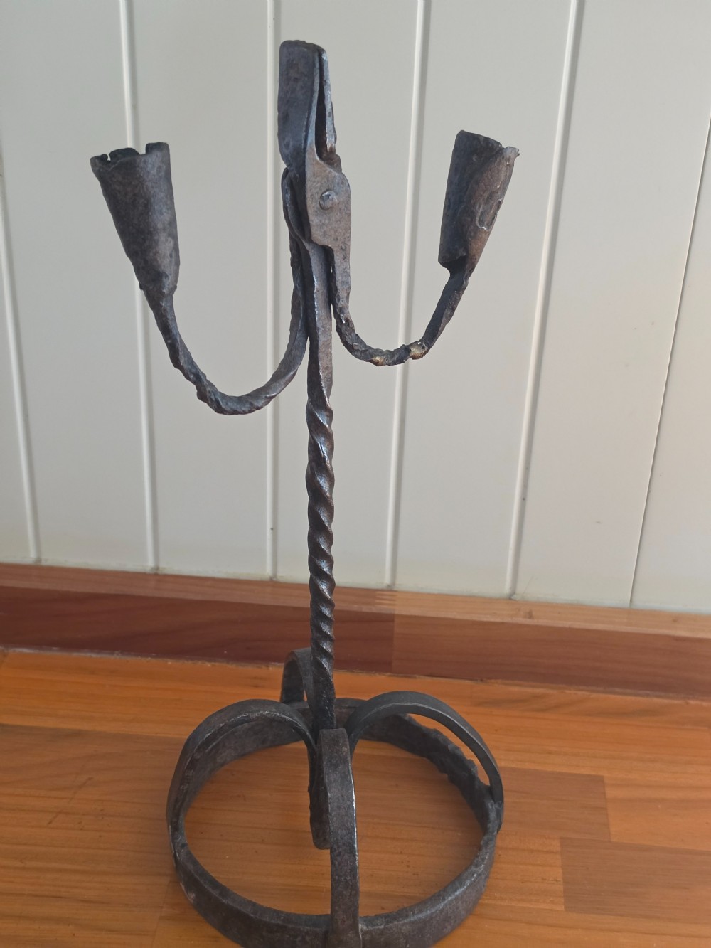 rare l17thce18thc wrought iron rushlight candleholder