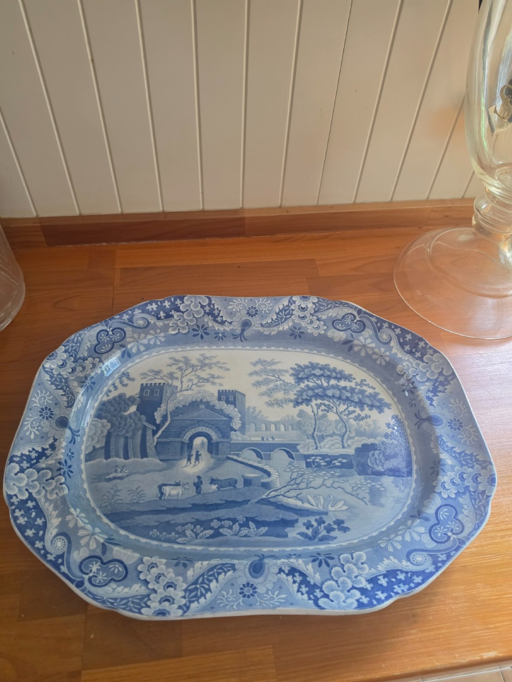 large e 19thc spode blue and white meat plate