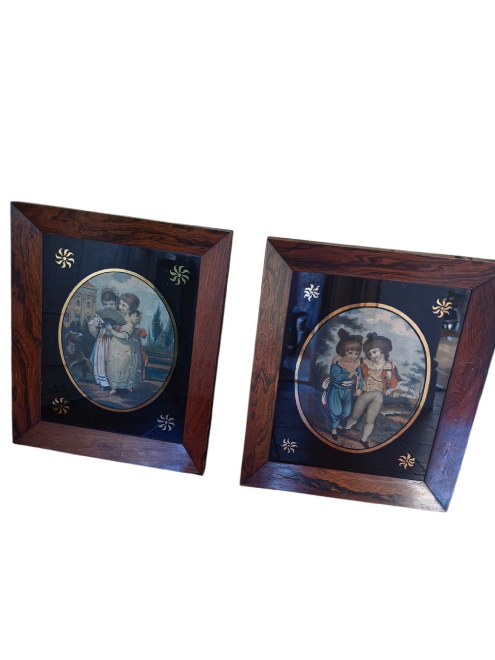 pair of 19thc endearing children prints in rosewood frames