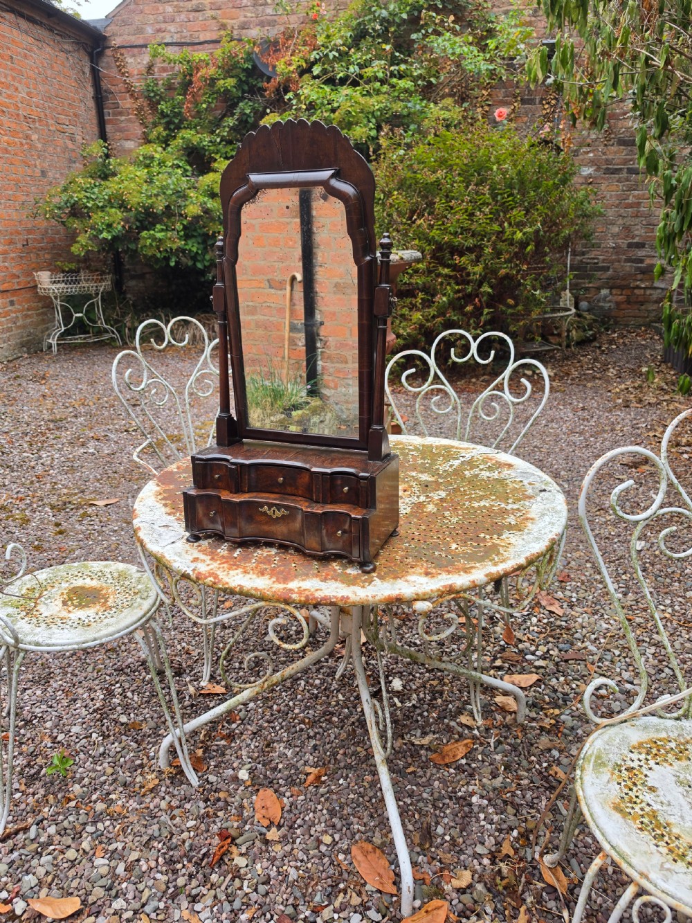 early georgian 2 tier walnut toilet mirror