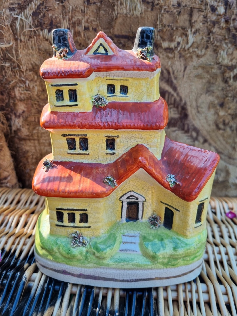 unusual 19thc staffordshire pottery house money box