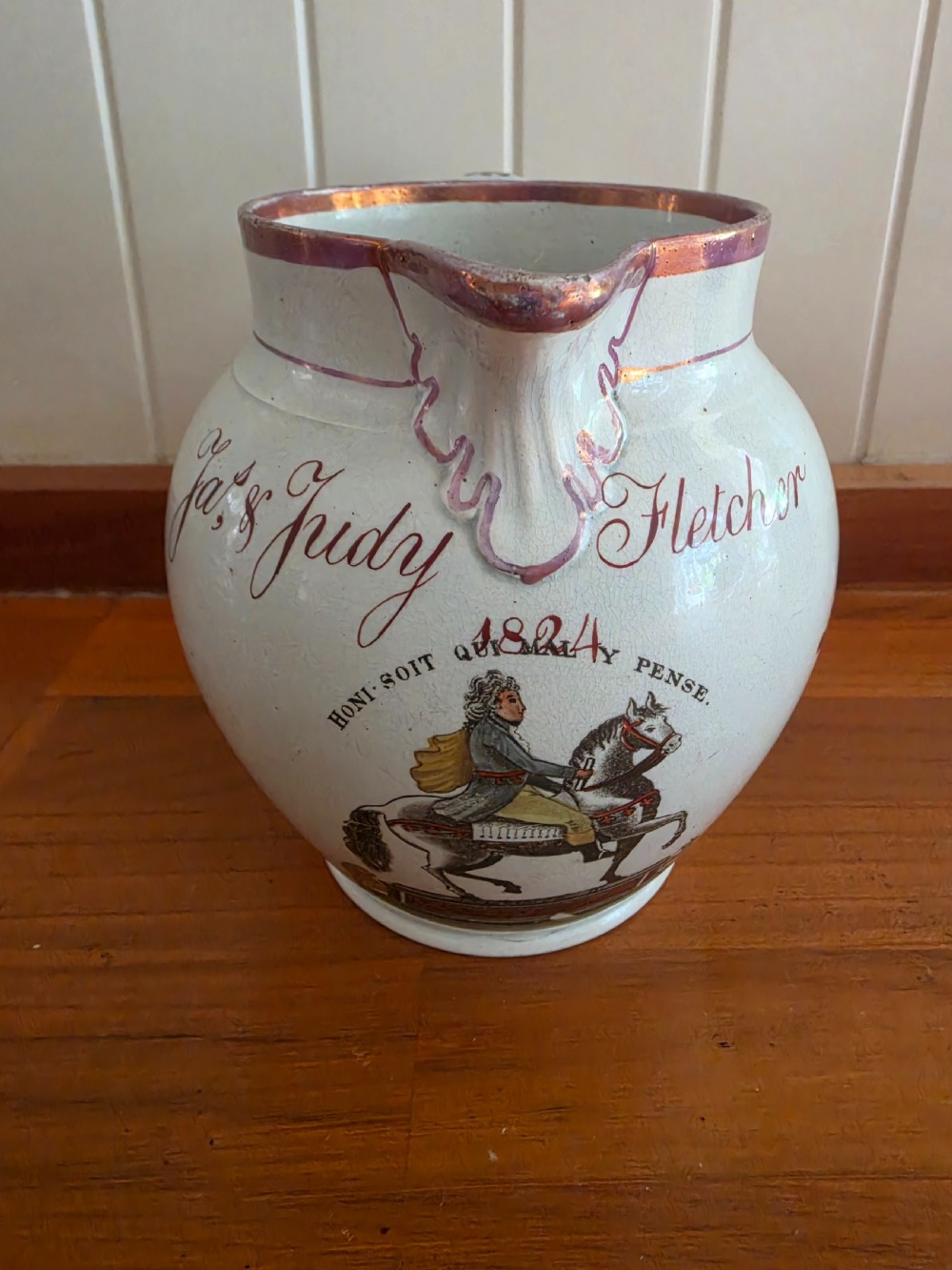 early 19thc lustre masonic jug dated 1824