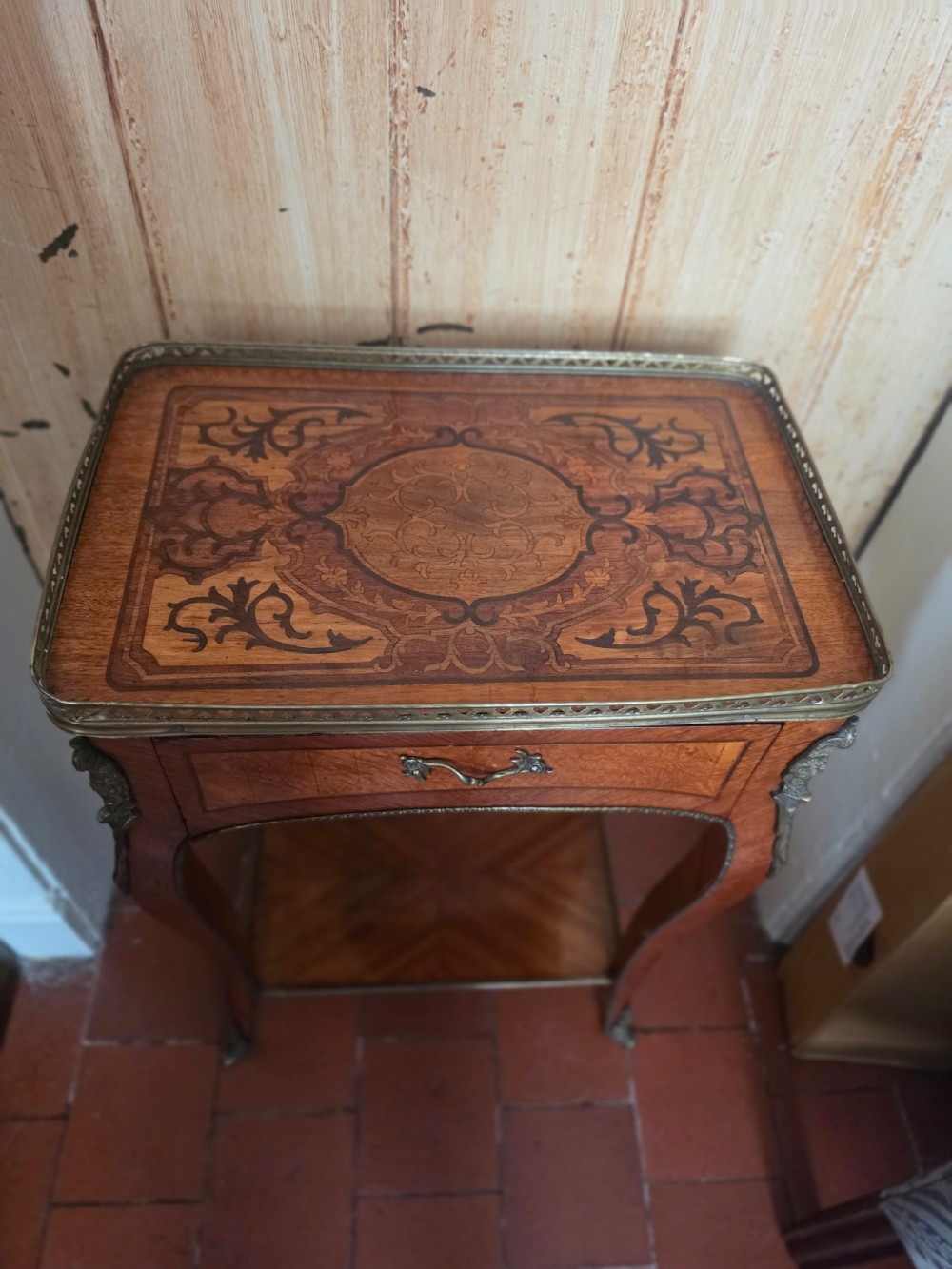 19th c french style inlaid side table with drawer