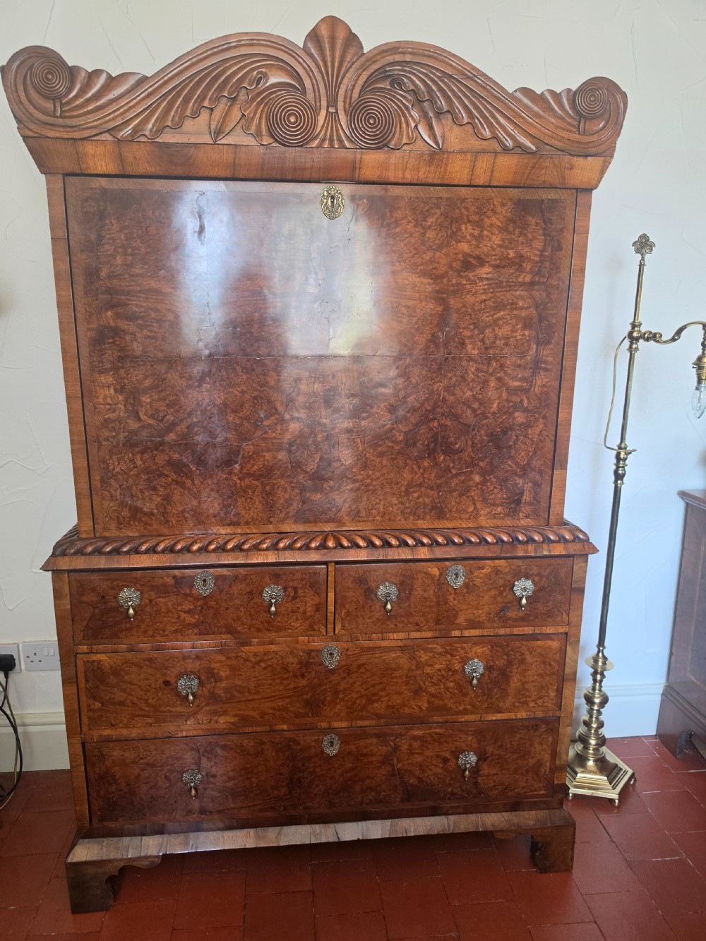 e18thc english tall walnut escritoire writing desk