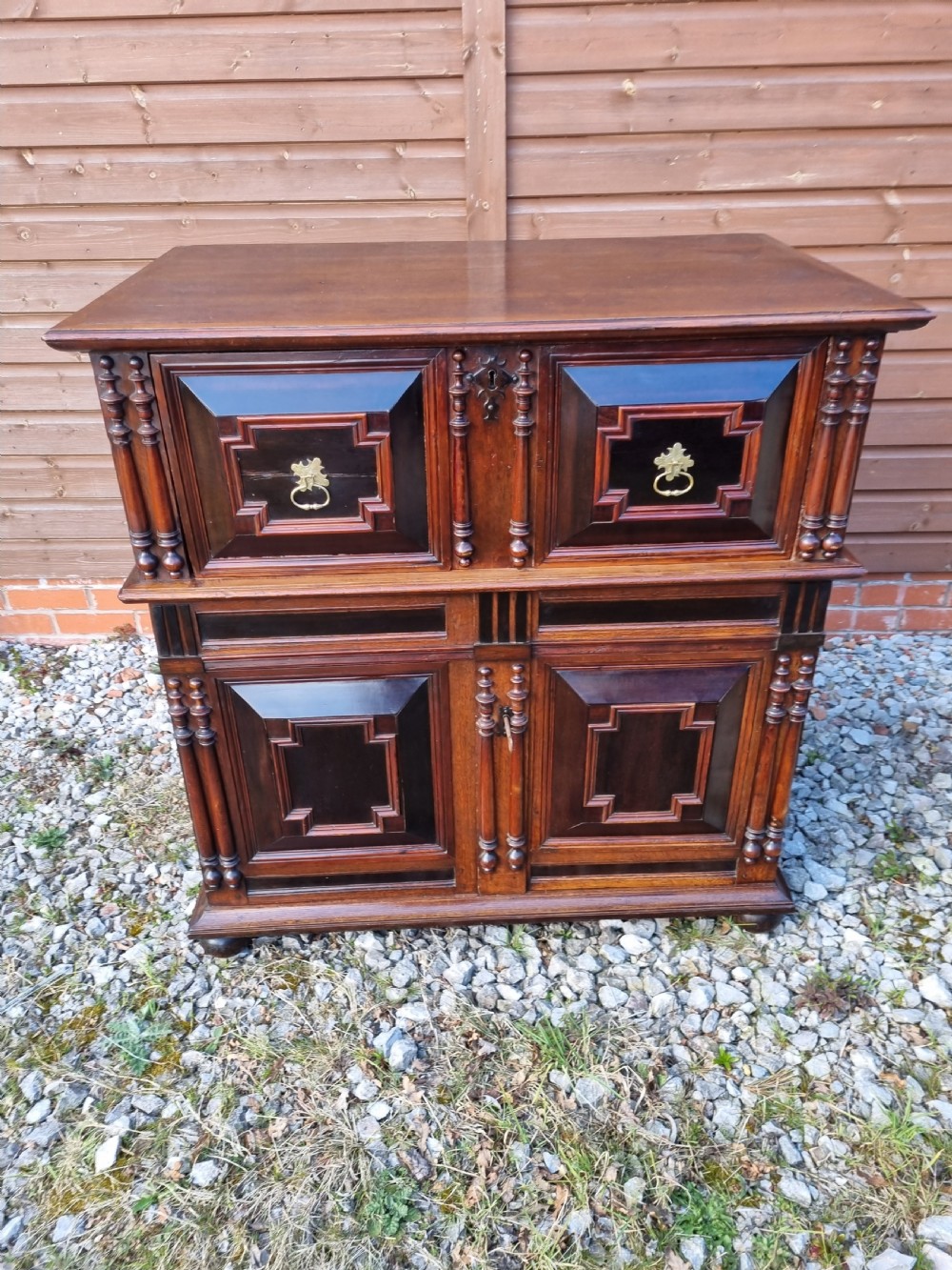 mid 17thc oak ebony and sycamore 2 part chest