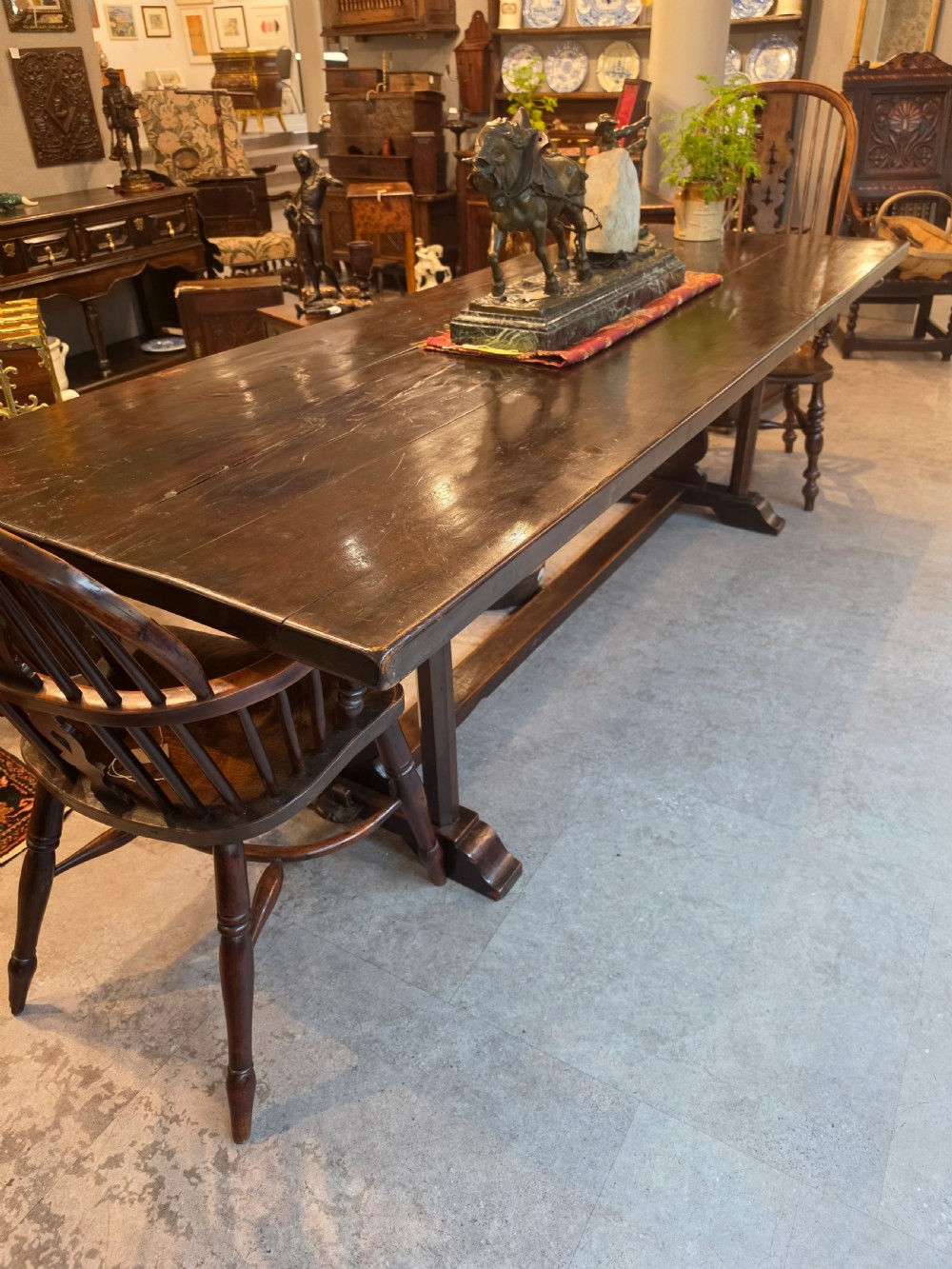 large 19thc elm dining table 240cms l